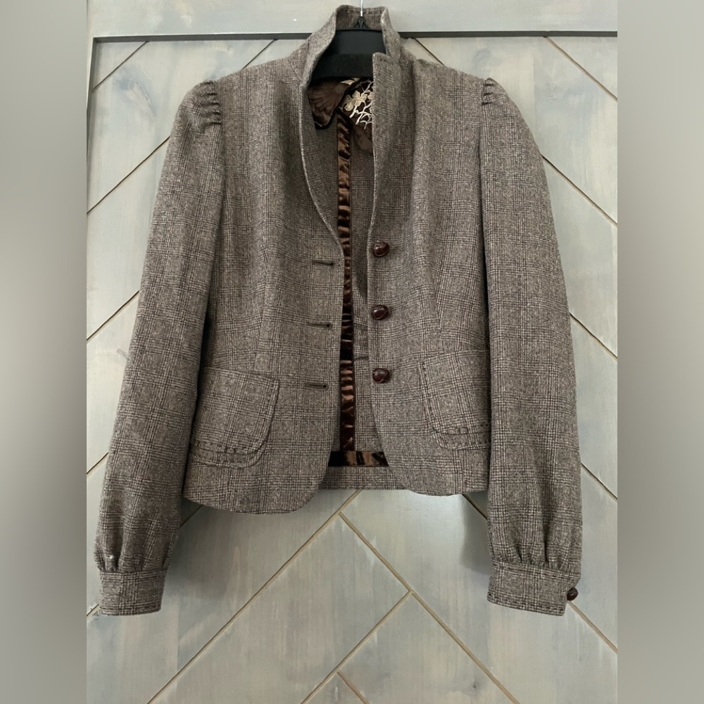 Elie Tahari plaid tailored wool blazer size 0
